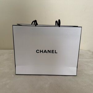CHANEL White and Black Shopping Bag